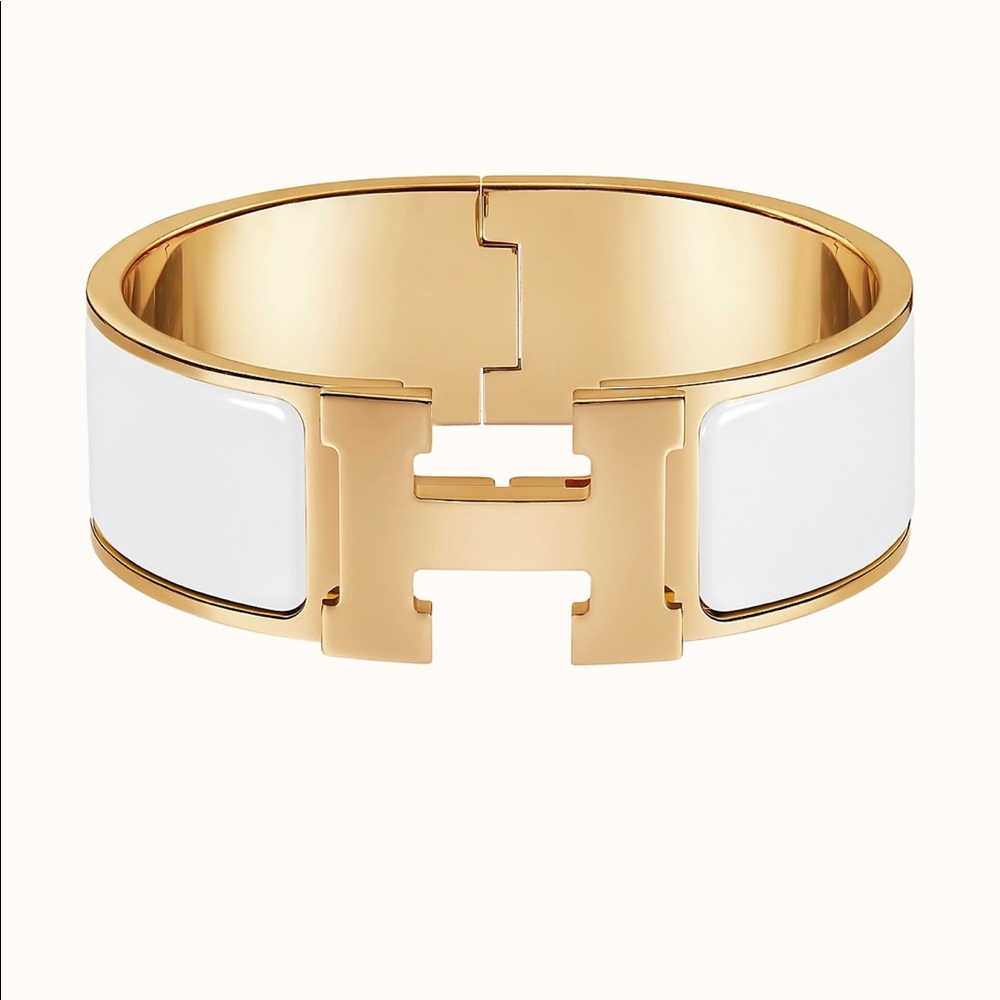 Hermes Clic Clac H Bracelet White + Gold